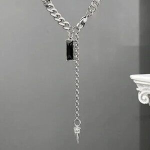 Stainless Steel Black Crystal Pendant Necklace